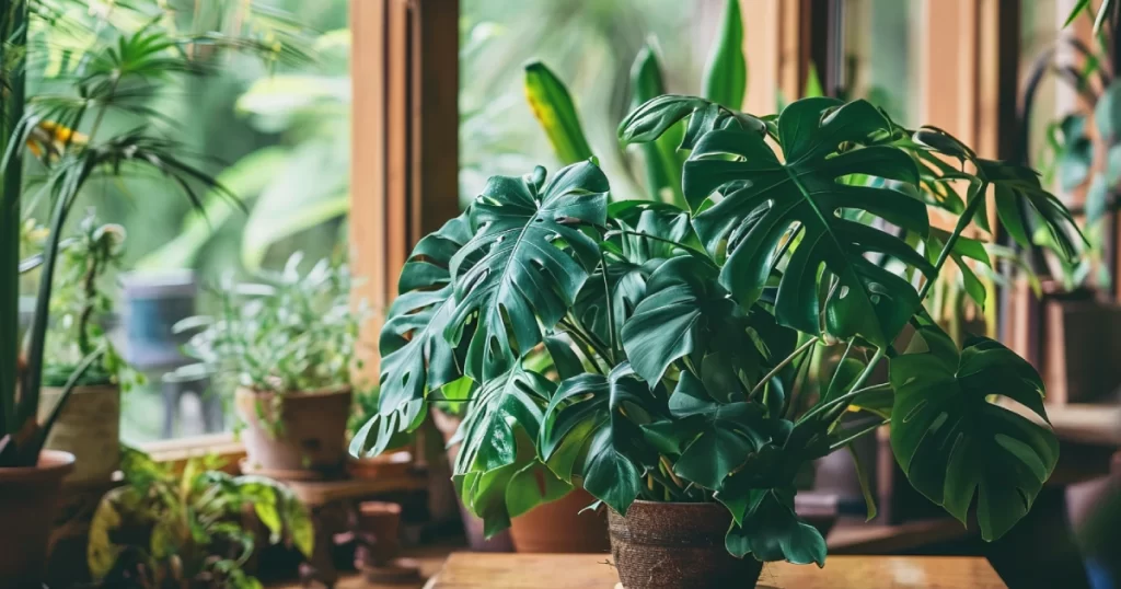 stor grønn inne plante monstera